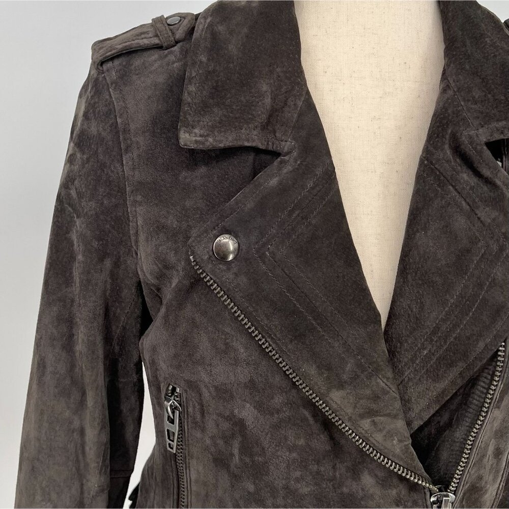 Blank NYC Womens Suede Cropped Moto Jacket Size S Dark Grey Biker No Belt FLAWS - Picture 7 of 14